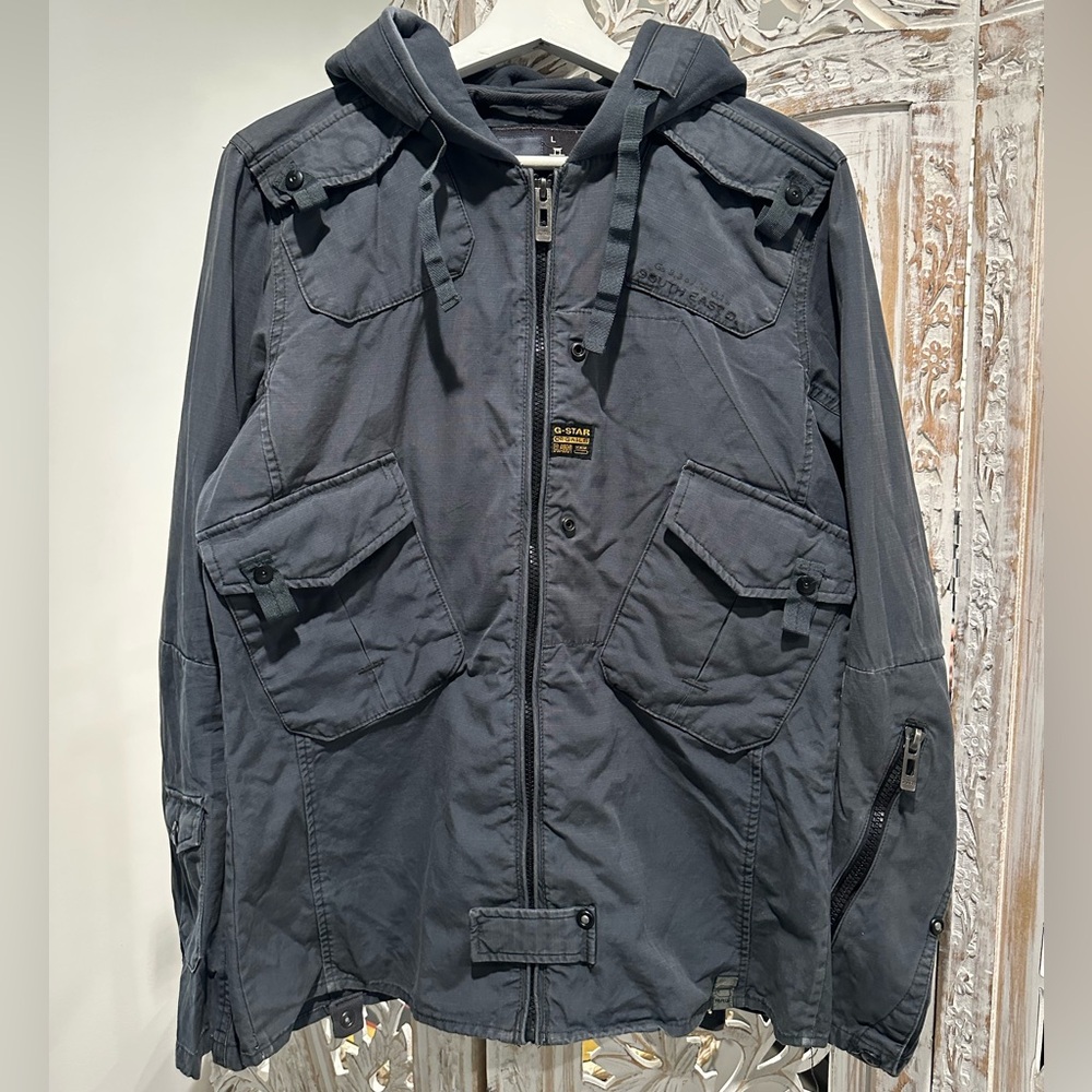 G-Star Dark Gray Hooded Military over shirt Jacket